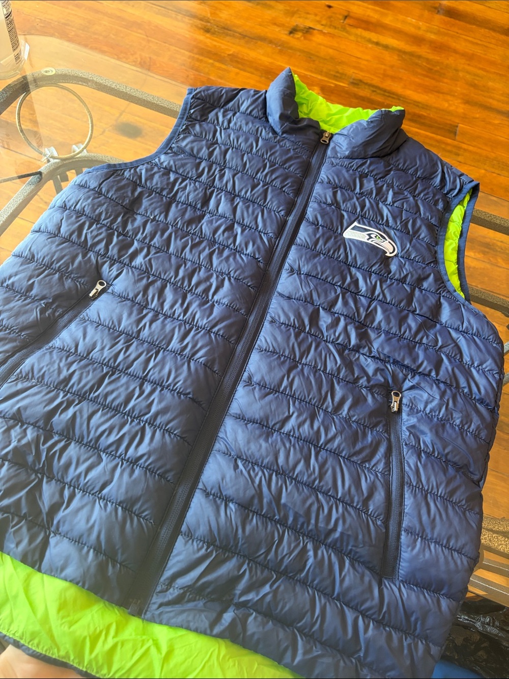 NFL Navy Puffer Vest with Lime Green Lining